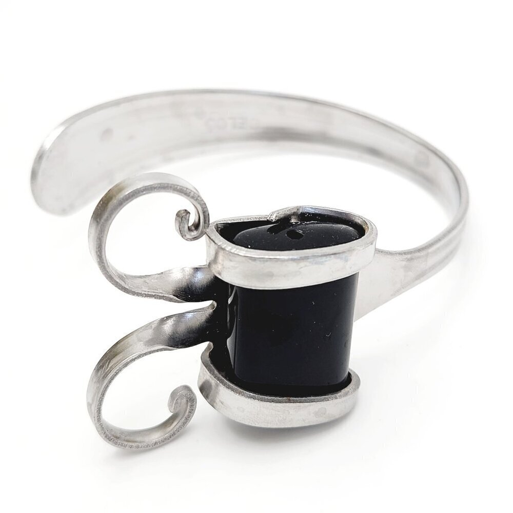 Fork Art Black Bead Handmade Southwestern Silver Tone Delco Bracelet